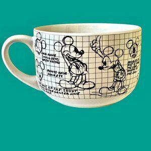 Disney Mickey Mouse Soup Cup Sketchbook Ceramic Black White Mug 29 oz